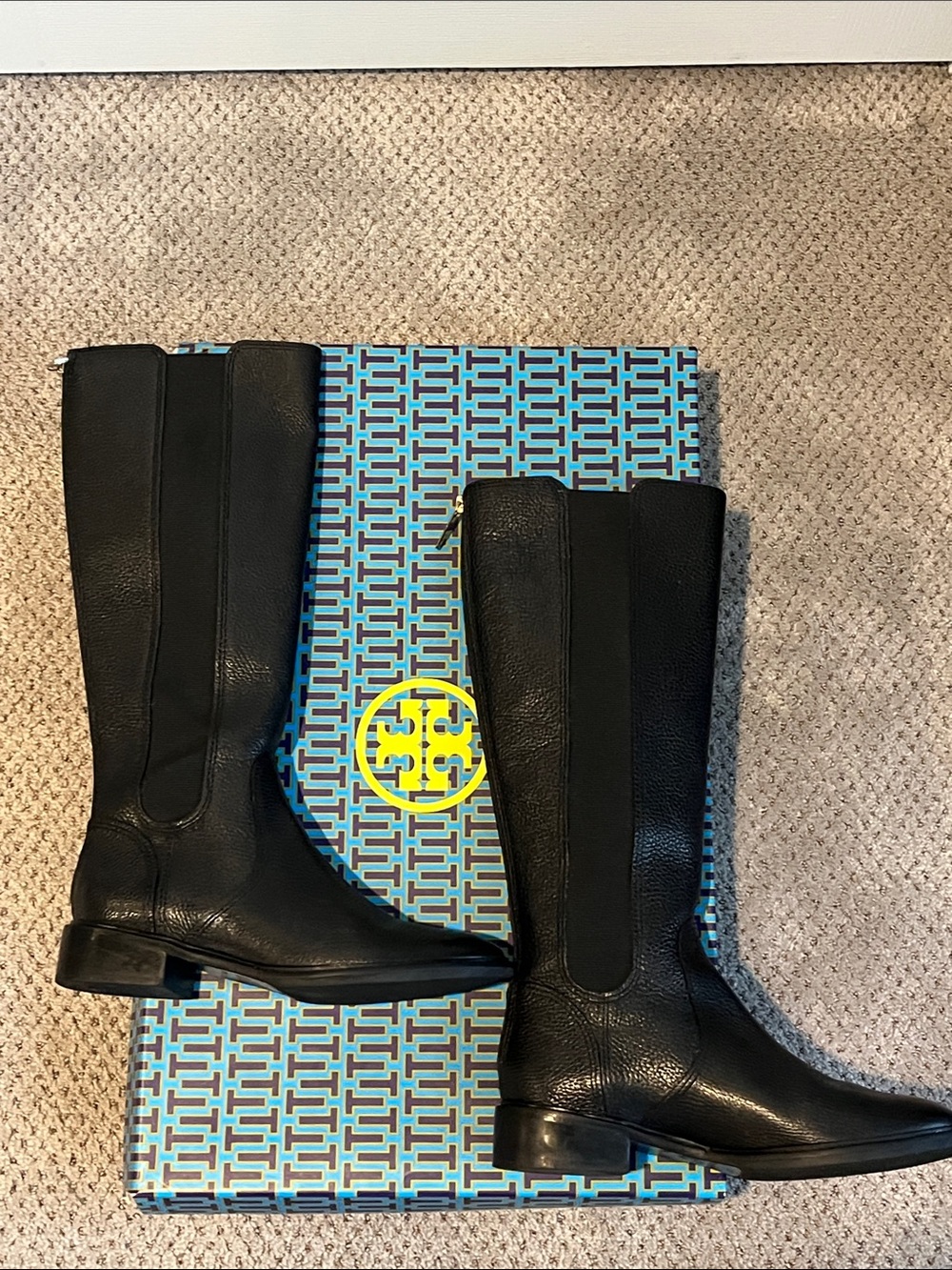 Tory Burch Black Pebbled Leather Tall Boots - Picture 6 of 10
